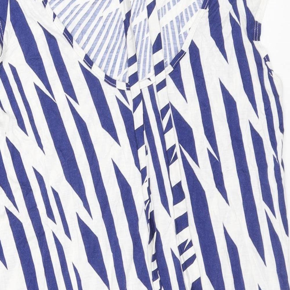 Warehouse Womens Blue Geometric Viscose Basic T-Shirt Size 14 Boat Neck