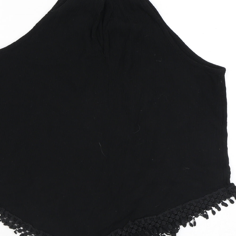 H&M Womens Black Viscose Camisole Tank Size 6 Halter - Tassles