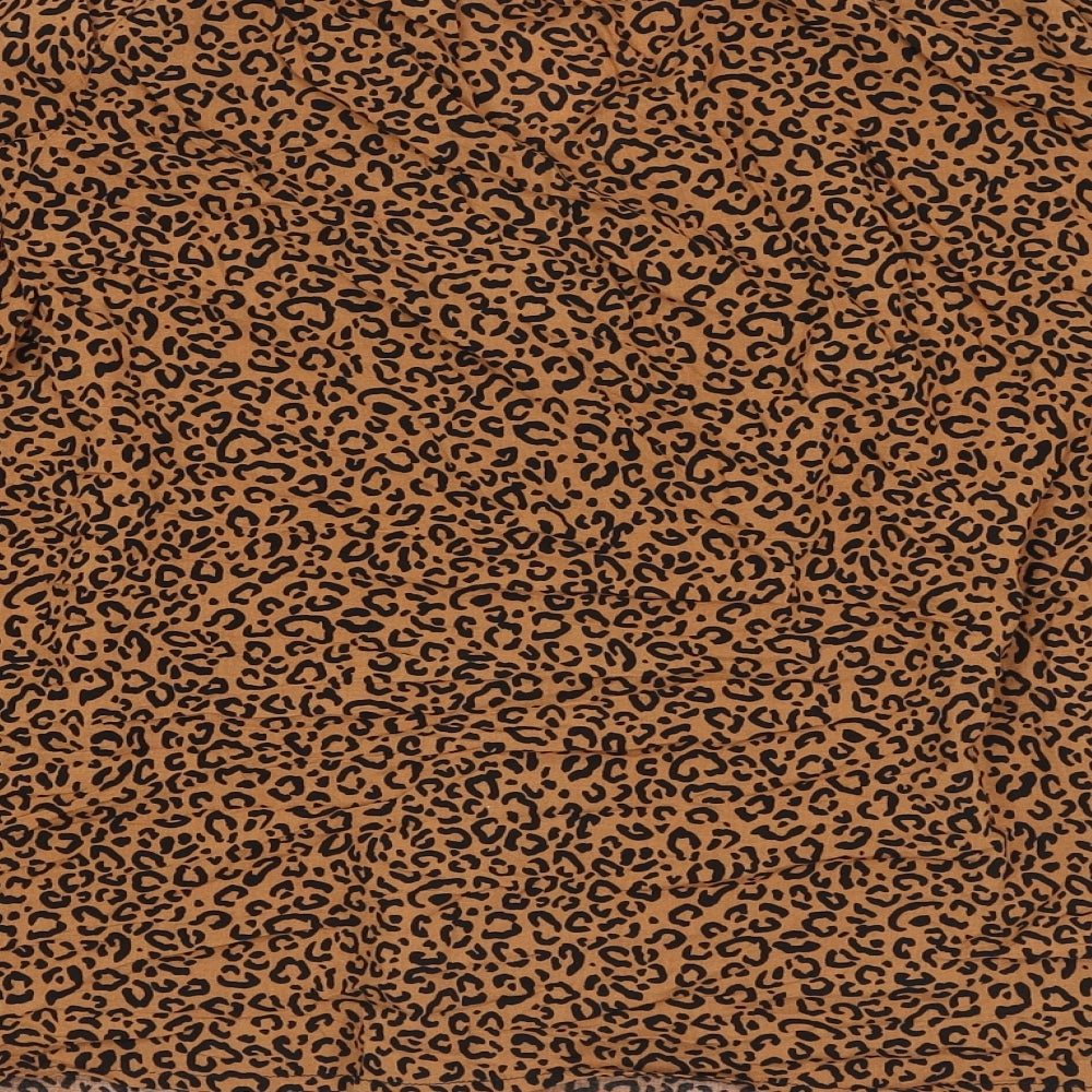 New Look Womens Brown Animal Print Viscose Basic Button-Up Size 12 V-Neck - Leopard Print