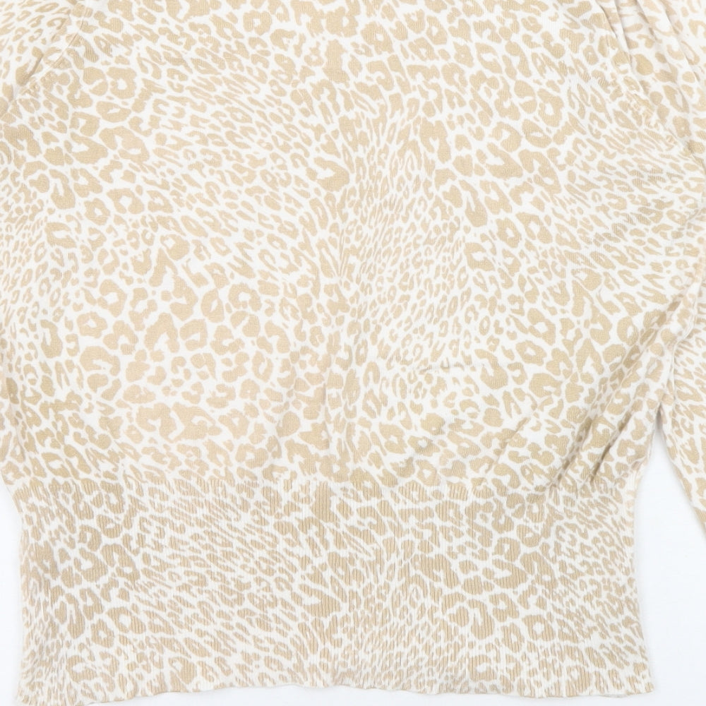 Marks & Spencer Womens Beige Round Neck Animal Print Viscose Pullover Jumper Size M