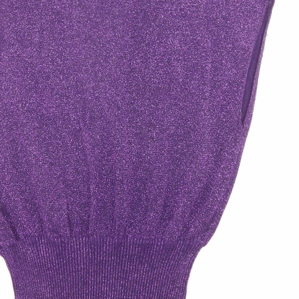 VERO MODA Womens Purple V-Neck Polyester Pullover Jumper Size M - Glitter