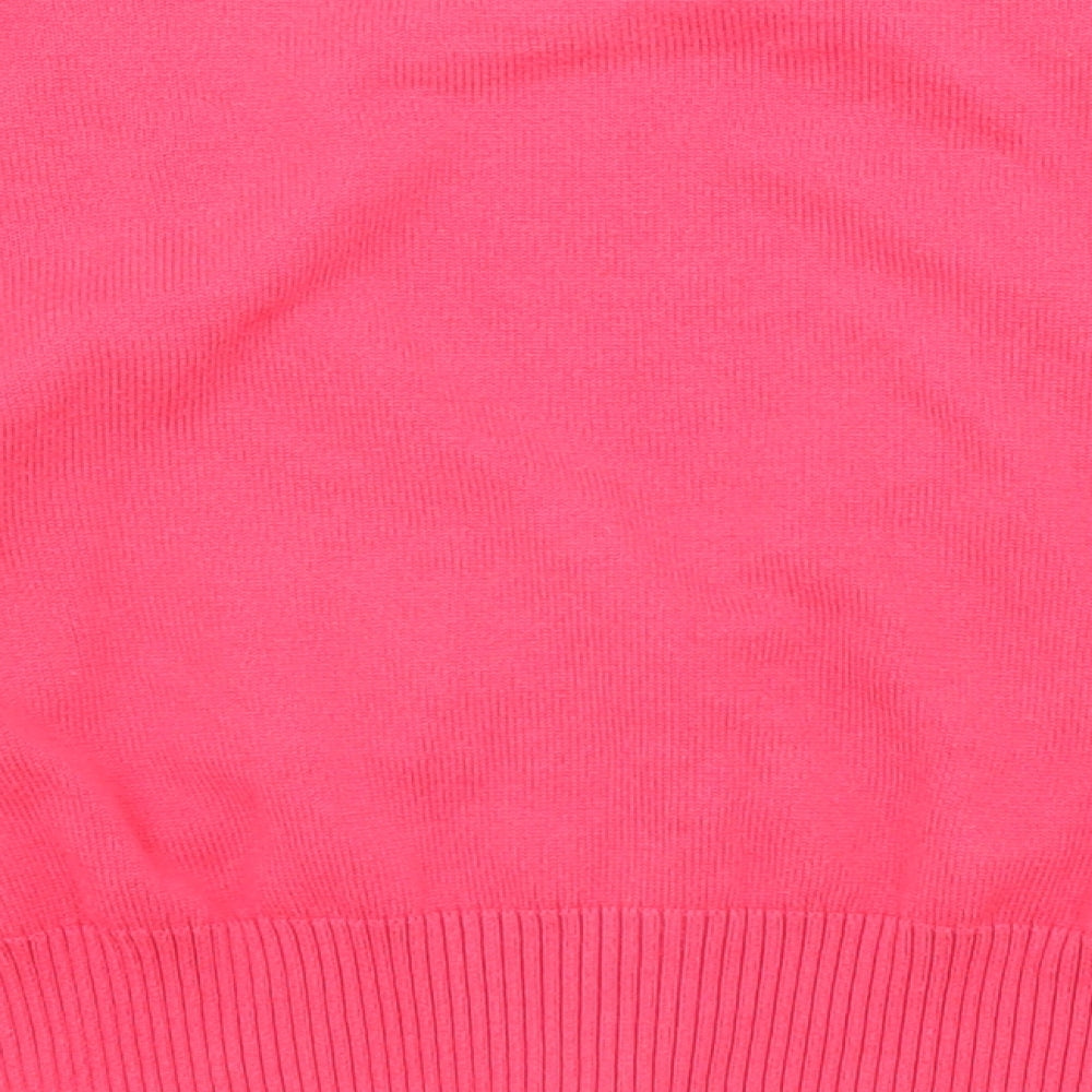 New Look Womens Pink V-Neck Cotton Pullover Jumper Size 12 - Balloon sleeves