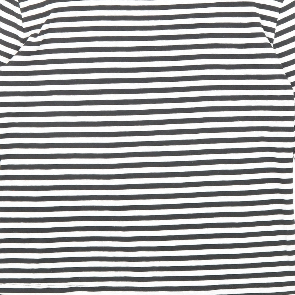 Warehouse Womens Black Striped Polyester Basic T-Shirt Size 8 Round Neck