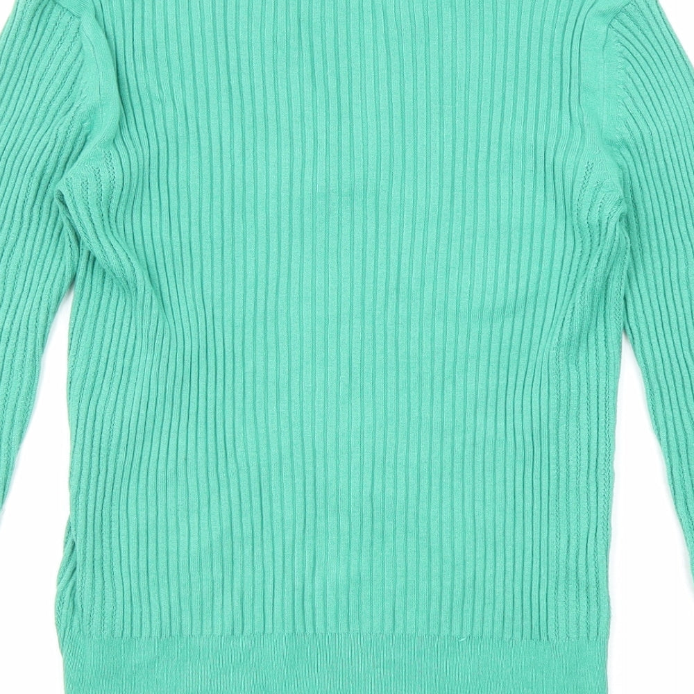 Marks and Spencer Womens Green V-Neck Viscose Pullover Jumper Size 8 - Collared