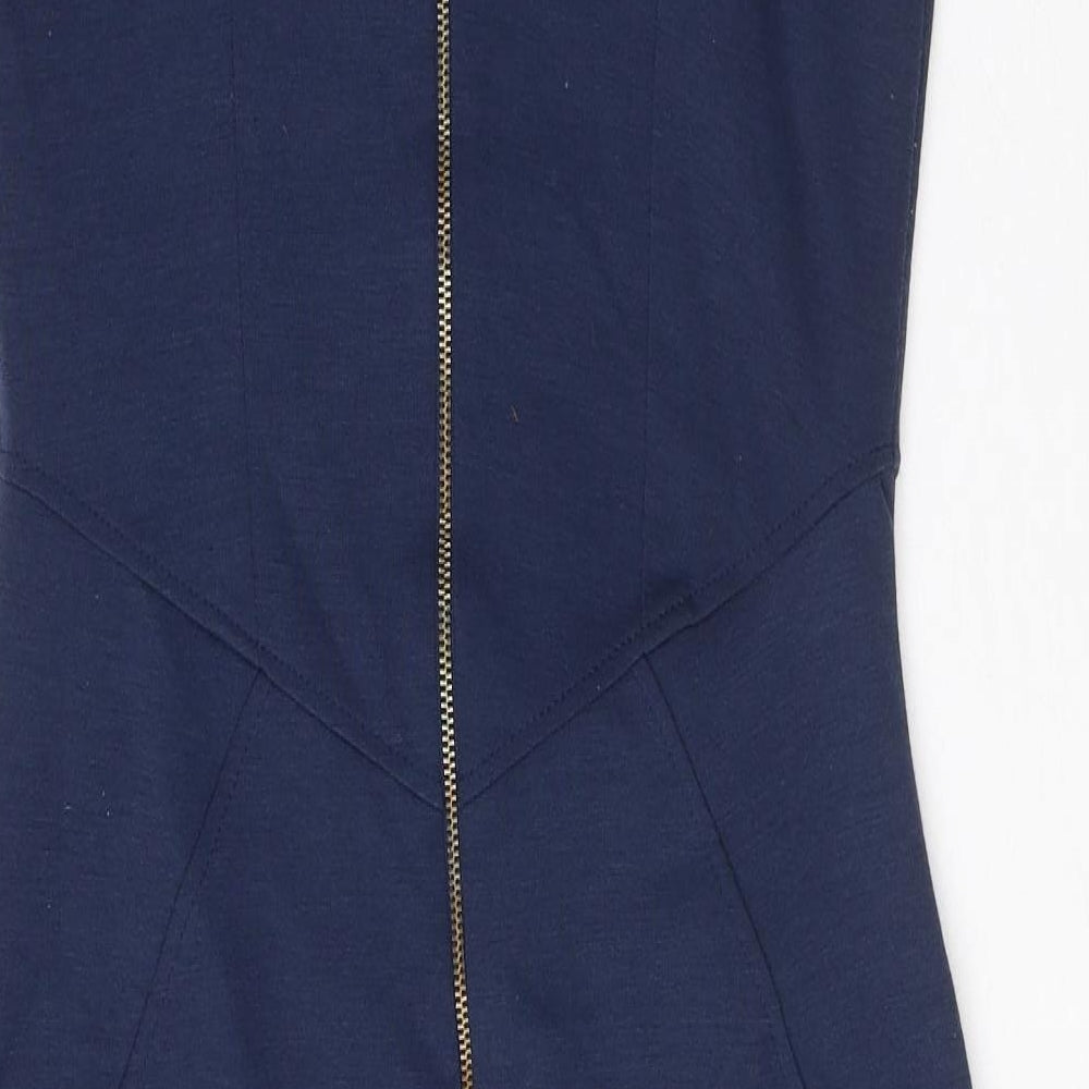 Closet Womens Blue Polyester Pencil Dress Size 10 Boat Neck Zip - Puff Shoulder
