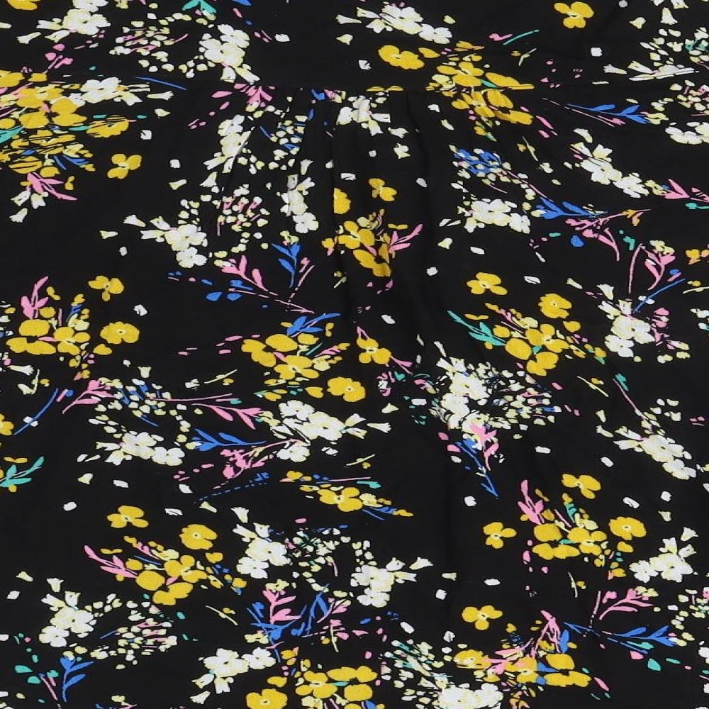 Marks & Spencer Womens Black Floral Viscose Basic Button-Up Size 12 Round Neck