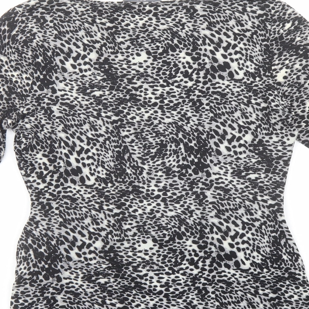 BHS Womens Grey Animal Print Polyester Basic Blouse Size 10 Boat Neck - Embellished Neckline