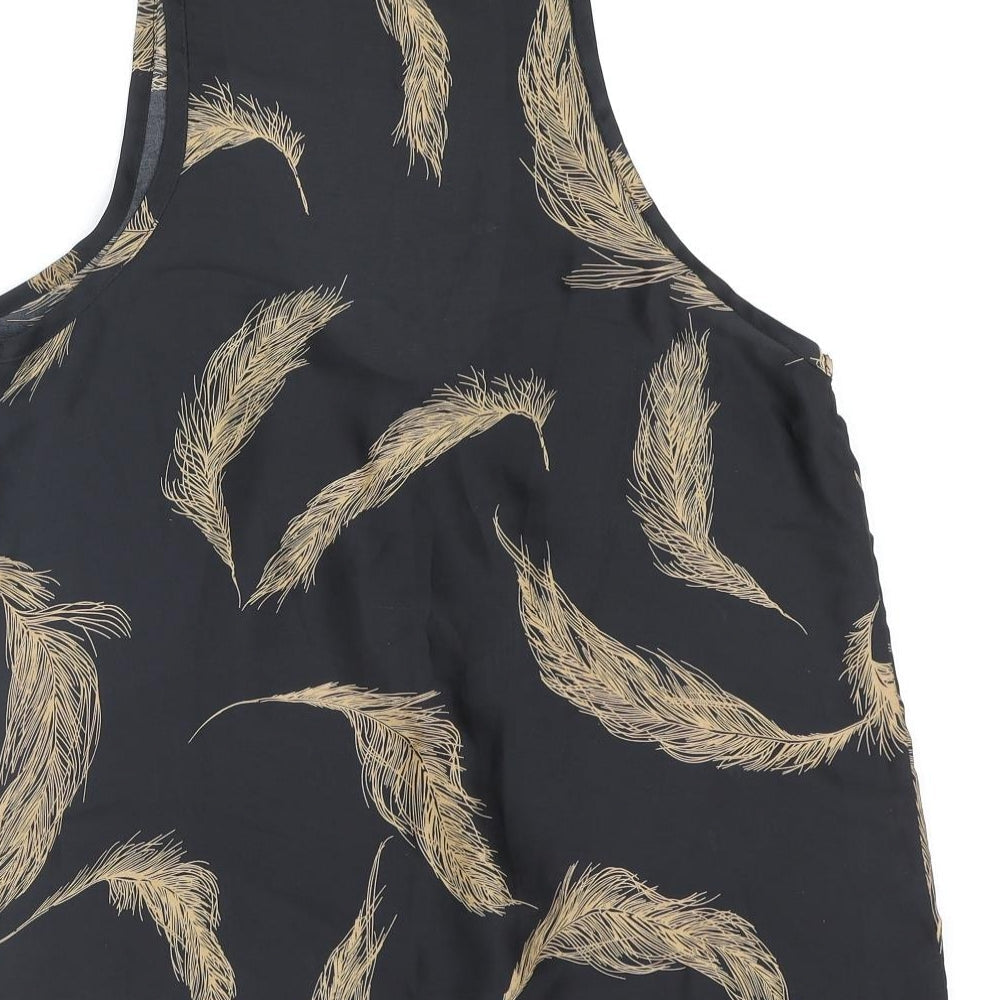 Apricot Womens Black Geometric Polyester Camisole Blouse Size M Scoop Neck - Feather