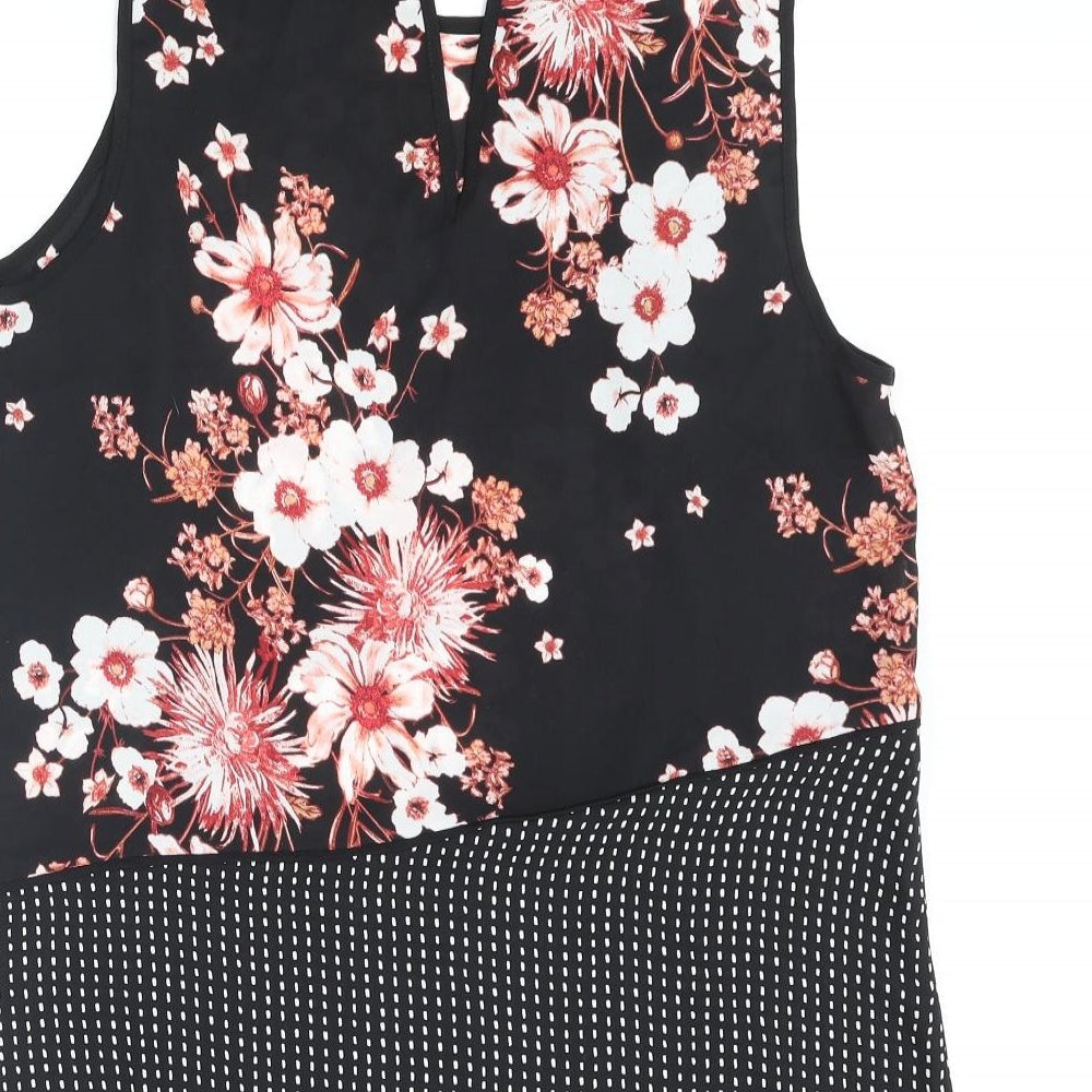 Debenhams Womens Black Floral Polyester Camisole Blouse Size 14 Round Neck - Asymmetric Polkadot