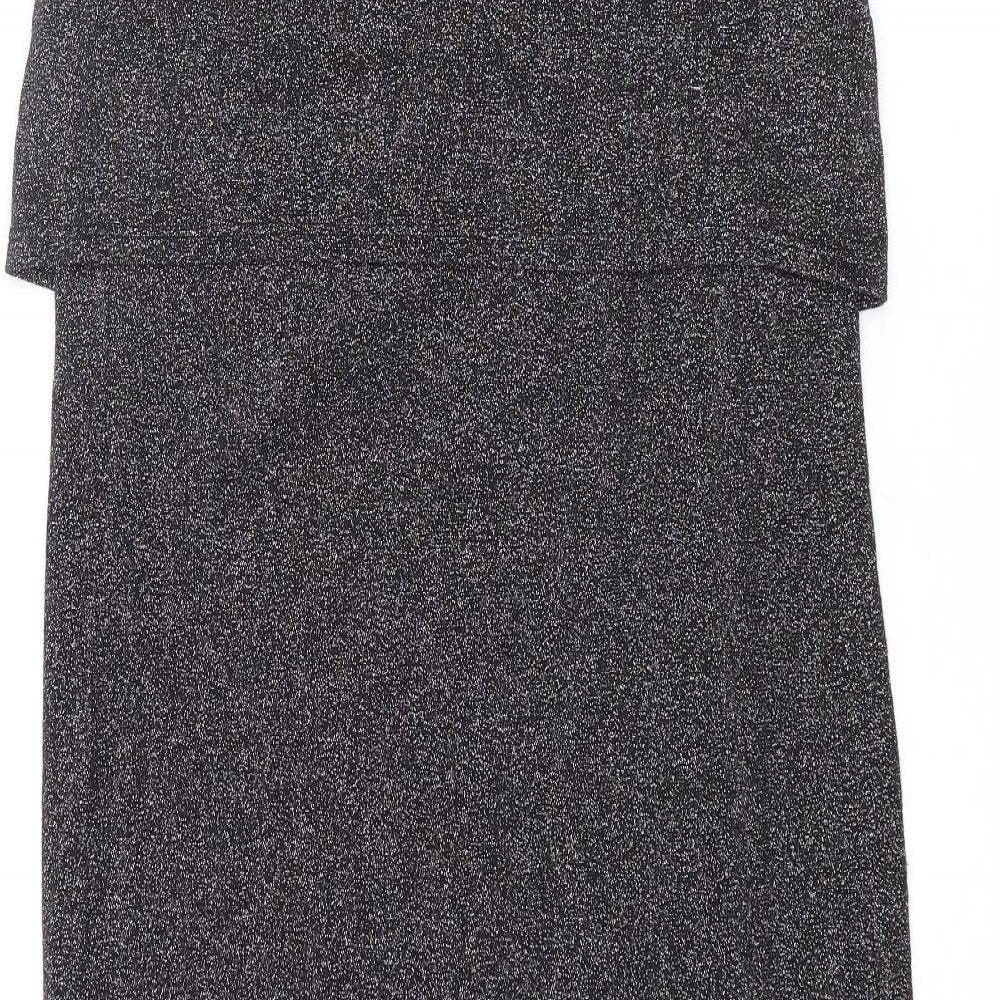 Topshop Womens Silver Viscose Tank Dress Size 8 Round Neck Pullover - Layered Glitter