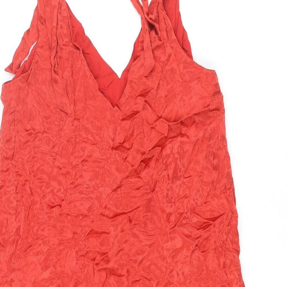Urban Outfitters Womens Red Polyester Slip Dress Size M V-Neck Tie - Bow