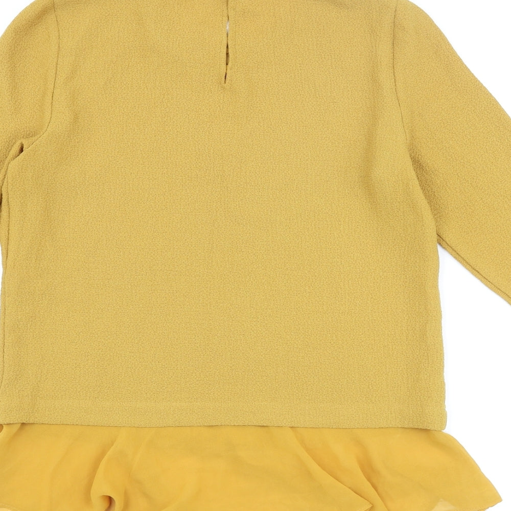 Zara Womens Yellow Polyester Basic Blouse Size M Round Neck - Frill
