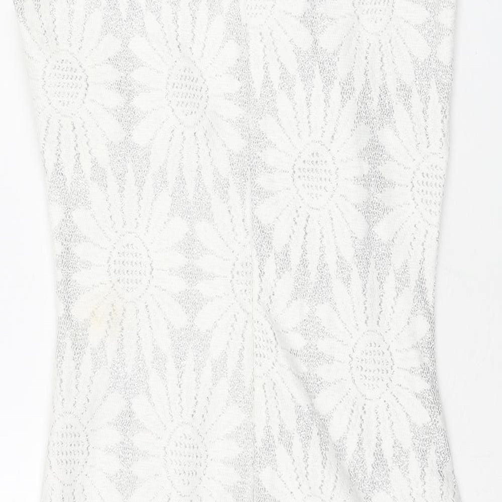 River Island Womens Silver Floral Polyester Bodycon Size 8 Round Neck Zip