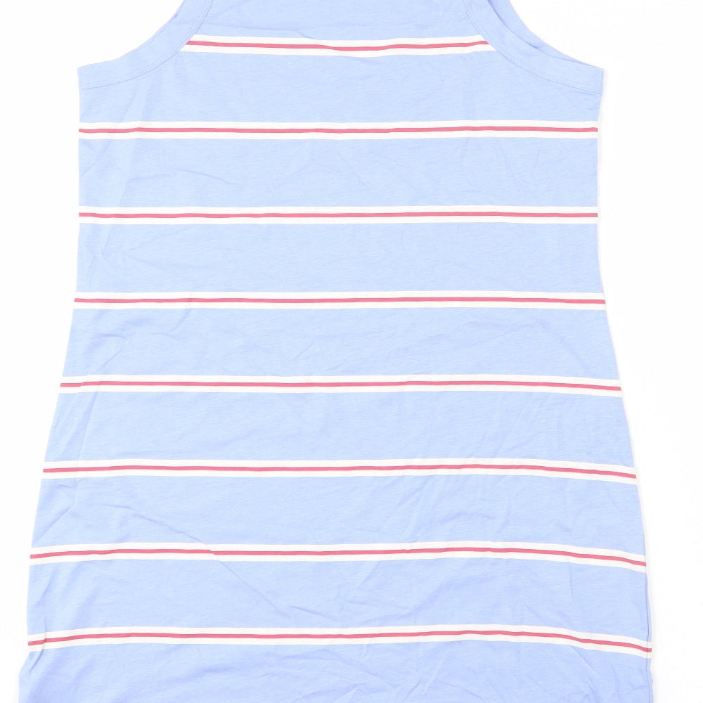 Marks & Spencer Womens Blue Striped Cotton Tank Dress Size M Round Neck Pullover