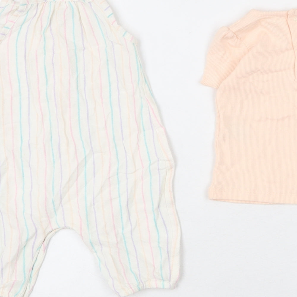Marks & Spencer Girls Multicoloured Striped Polyester Jumpsuit Outfit/Set Size 3-6 Months Snap