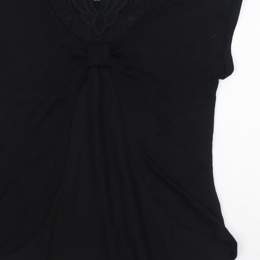 New Look Womens Black Polyester Basic T-Shirt Size 10 Round Neck - Sheer, Open Back