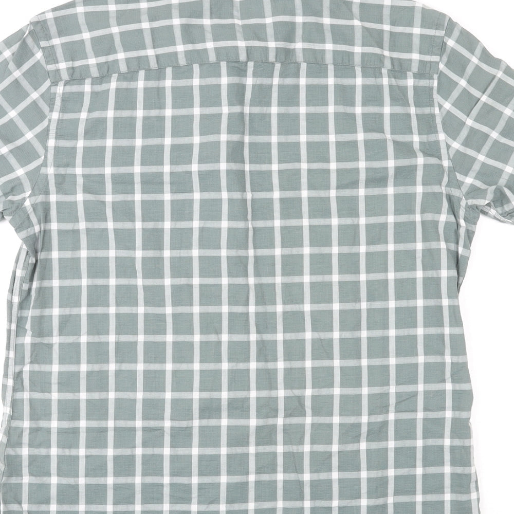 Red Herring Mens Green Check Cotton Button-Up Size M Round Neck Button