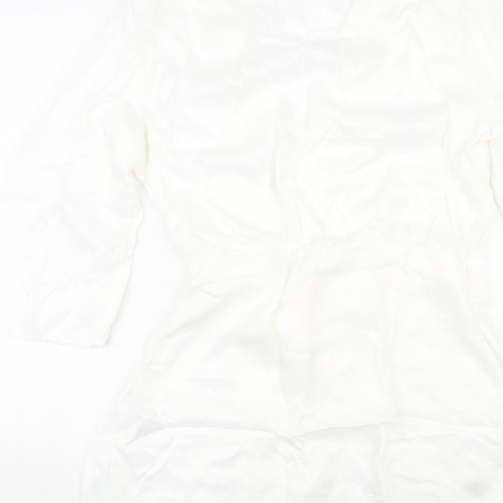 Zara Womens White Viscose A-Line Size S V-Neck Button