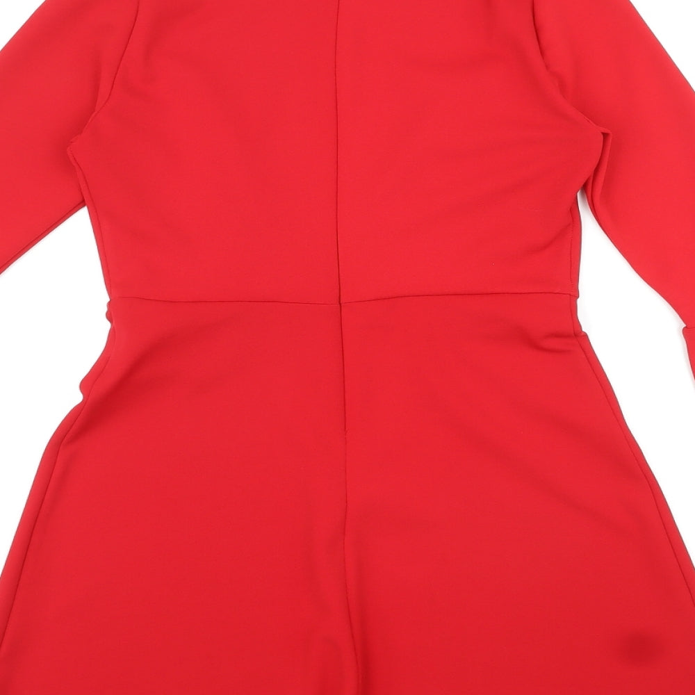 New Look Womens Red Polyester Skater Dress Size 8 Round Neck Zip