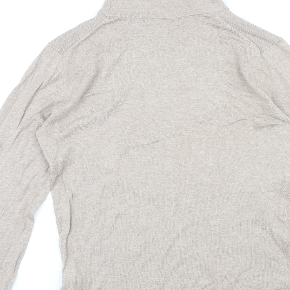 Marks & Spencer Womens Beige High Neck Cotton Pullover Jumper Size 12