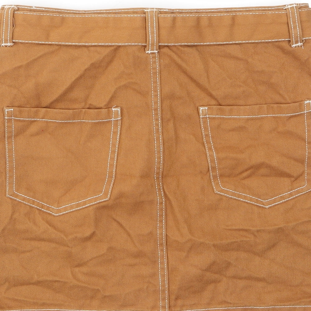 Denim & Co. Womens Brown Cotton A-Line Skirt Size 8 Zip - Pockets, Belted
