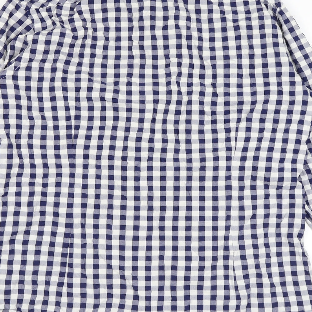 Simon Carter Mens Blue Check Cotton Button-Up Size L Collared Button