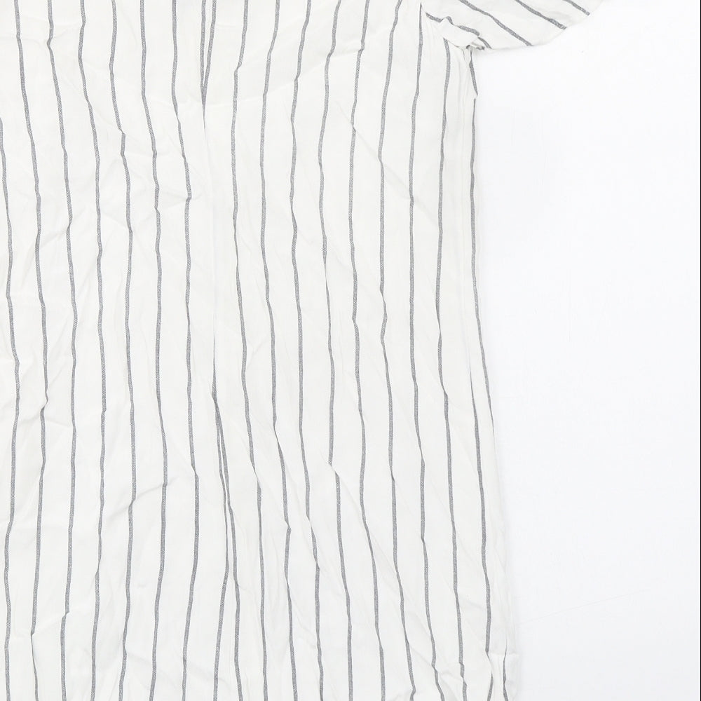 Bershka Womens White Striped Polyester Mini Size S Scoop Neck Pullover - Cold Shoulder