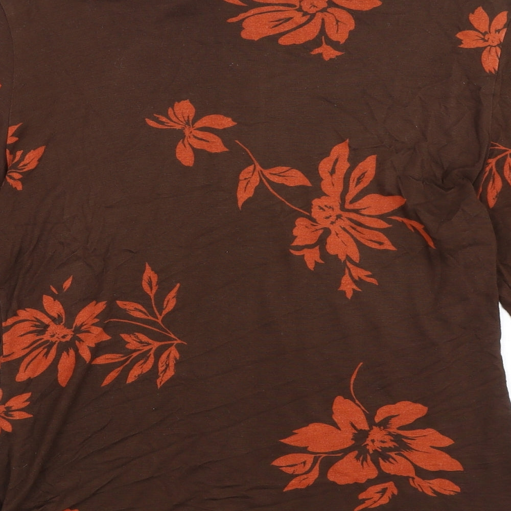 Richards Womens Brown Floral Viscose Basic Button-Up Size 14 Collared