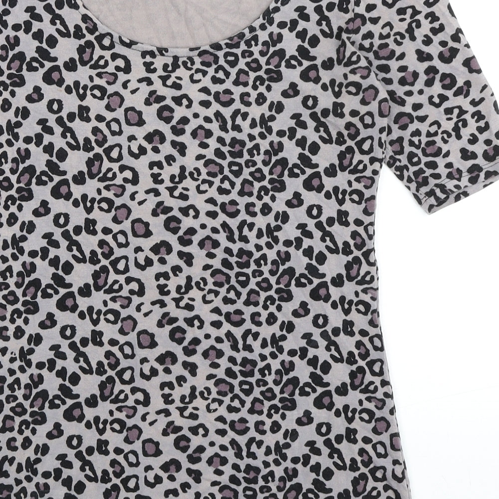 Oasis Womens Grey Animal Print Viscose Basic T-Shirt Size S Boat Neck - Low Back