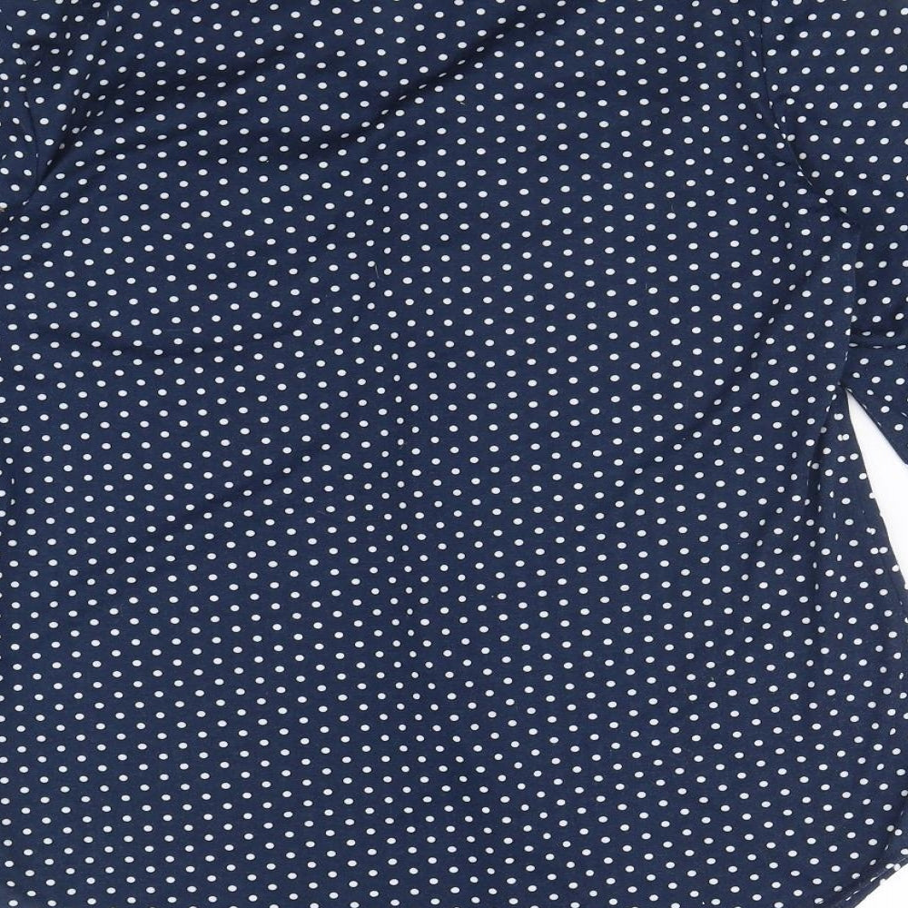 Passport Womens Blue Polka Dot Polyester Basic Button-Up Size L Collared