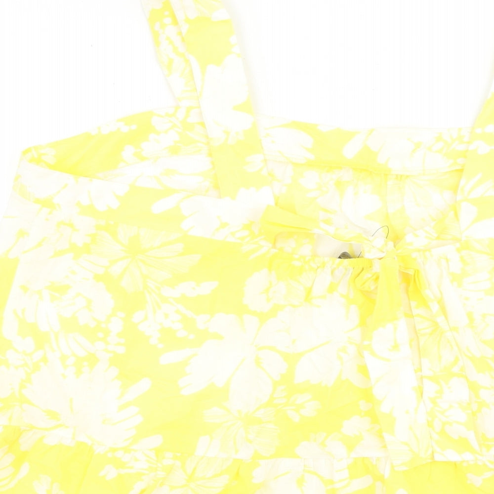 Marks & Spencer Womens Yellow Floral 100% Cotton Basic Tank Size 22 Square Neck
