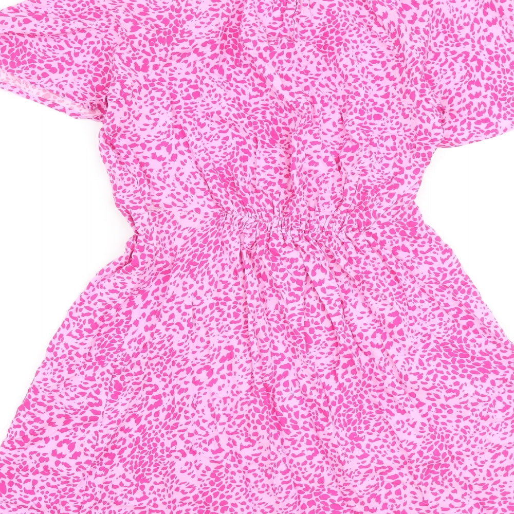 Marks & Spencer Womens Pink Animal Print Viscose A-Line Size 8 V-Neck Pullover