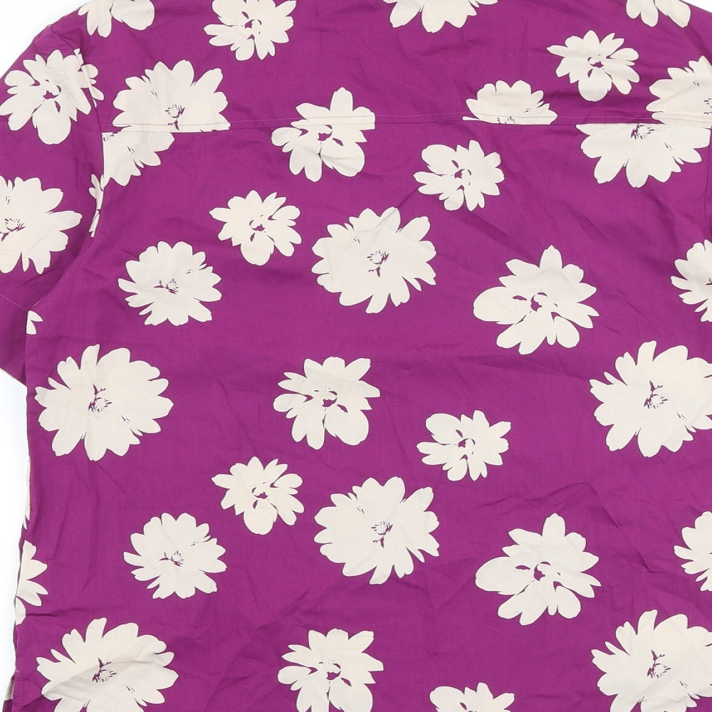 Marks & Spencer Womens Purple Floral 100% Cotton Basic Button-Up Size 10 Collared