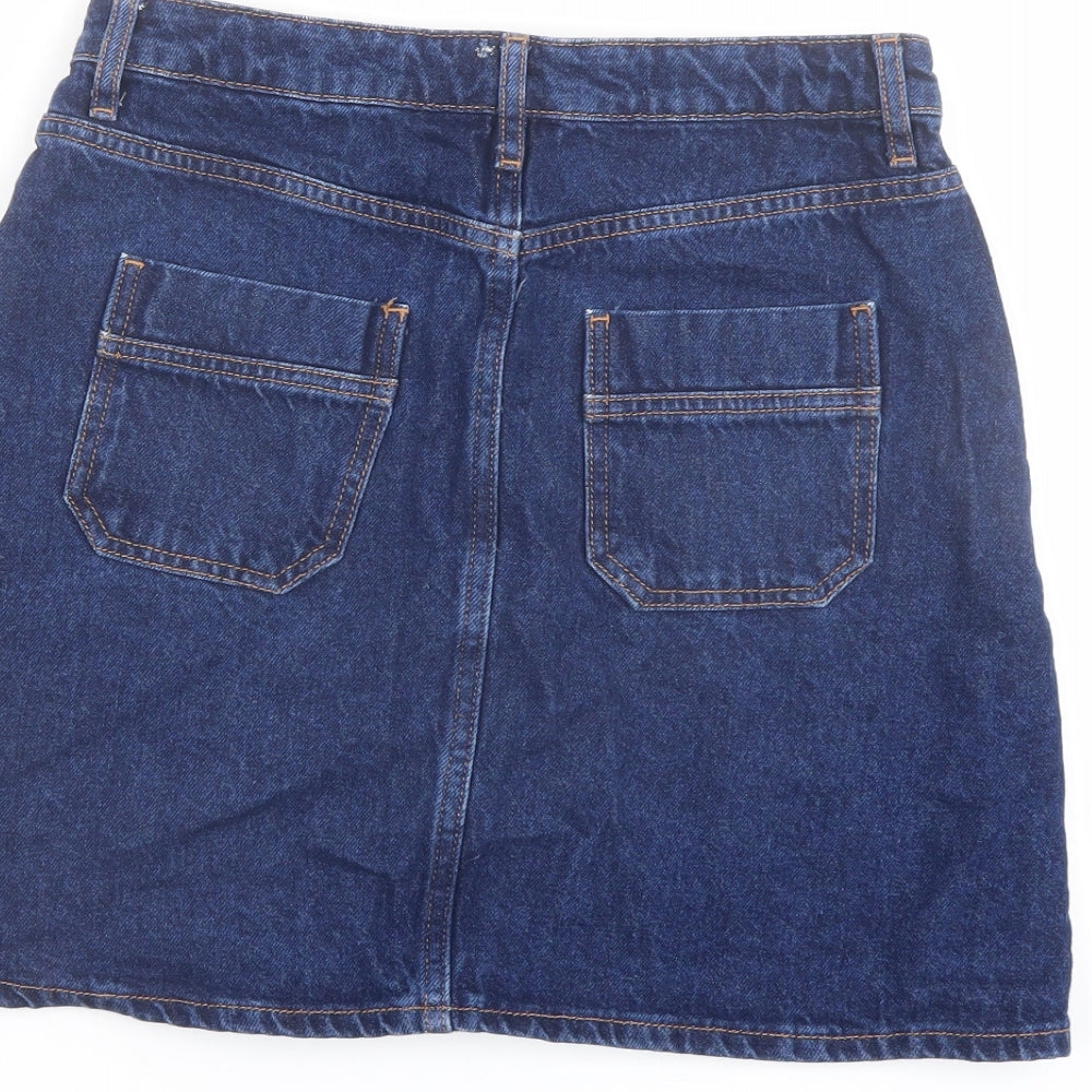 Denim & Co. Womens Blue Cotton A-Line Skirt Size 8 Button