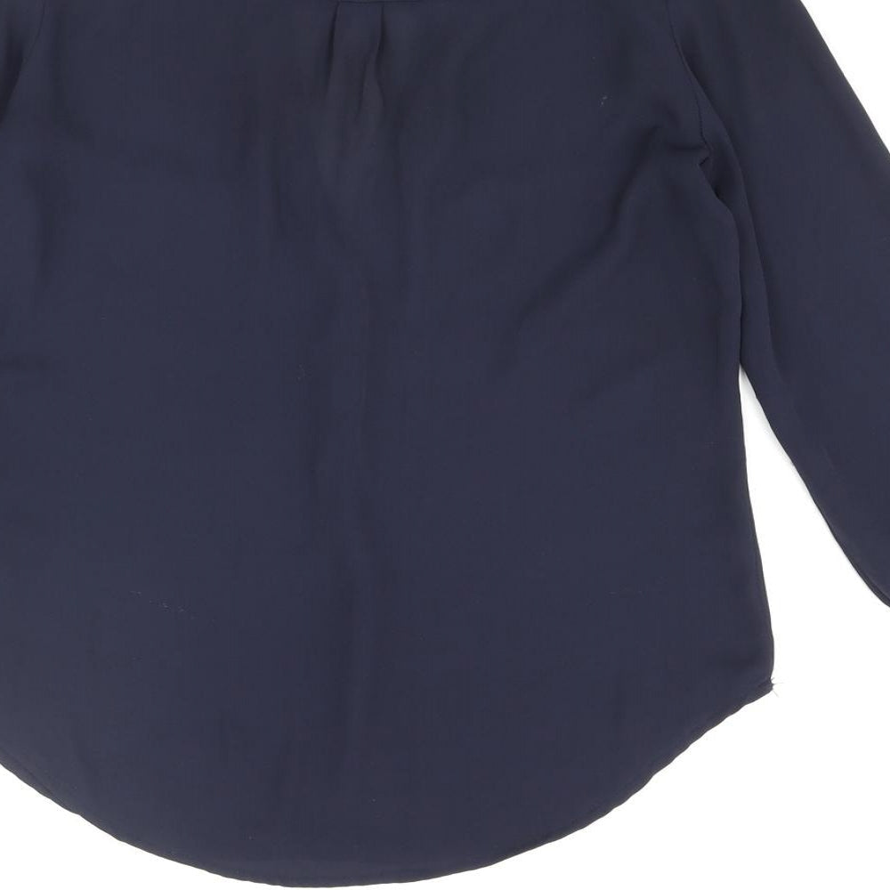 H&M Womens Blue Polyester Basic Blouse Size 6 V-Neck