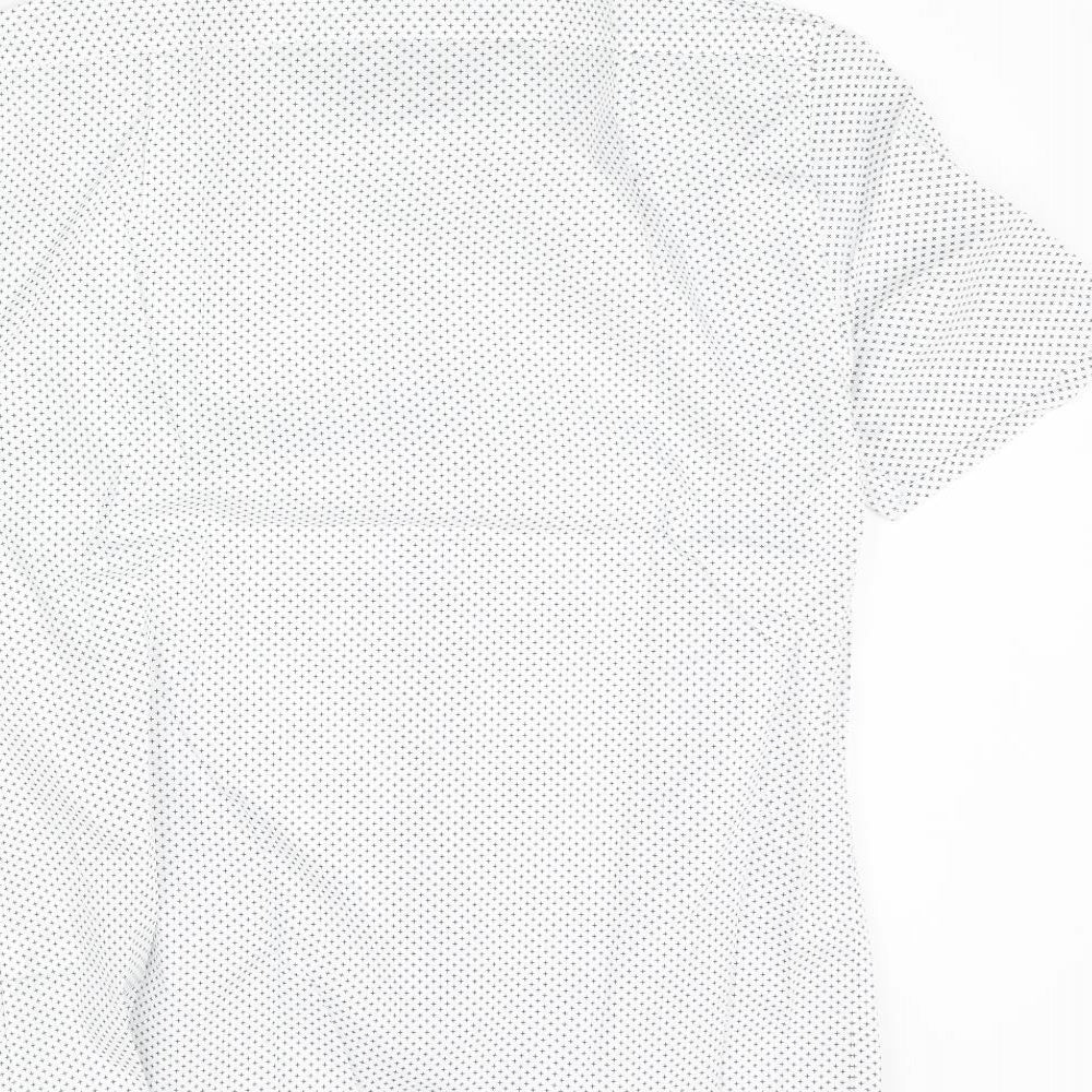 Marks & Spencer Mens White Geometric Cotton Button-Up Size 15 Collared Button