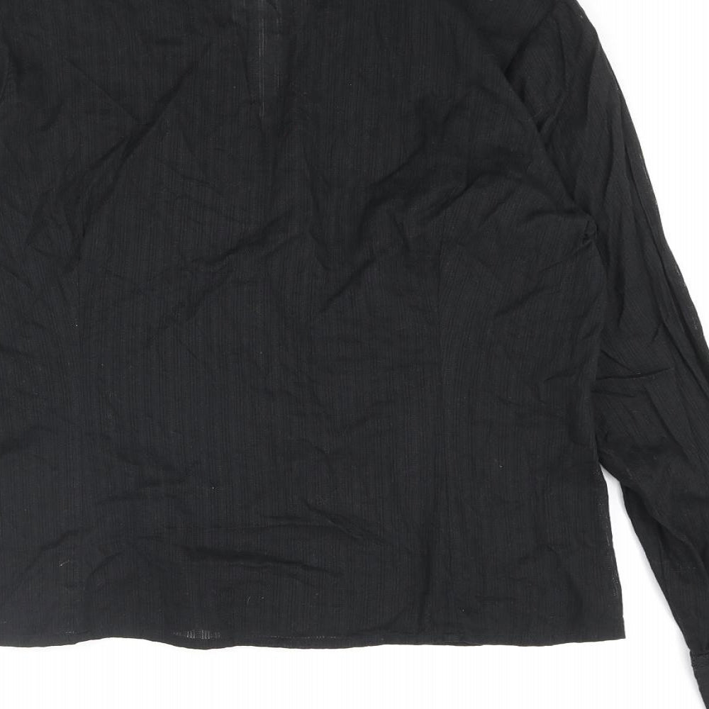 John Richmond Womens Black Cotton Basic Button-Up Size 10 V-Neck - Pleated Lace Trim