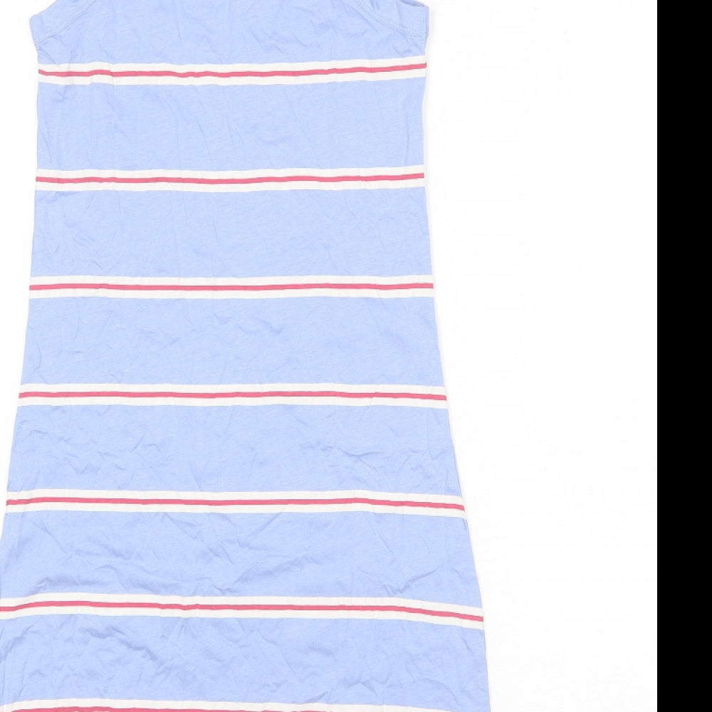 Marks & Spencer Womens Blue Striped Cotton Tank Dress Size S Round Neck Pullover