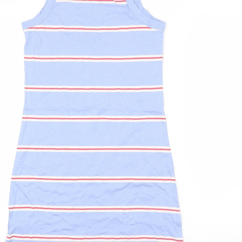 Marks & Spencer Womens Blue Striped Cotton Tank Dress Size S Round Neck Pullover