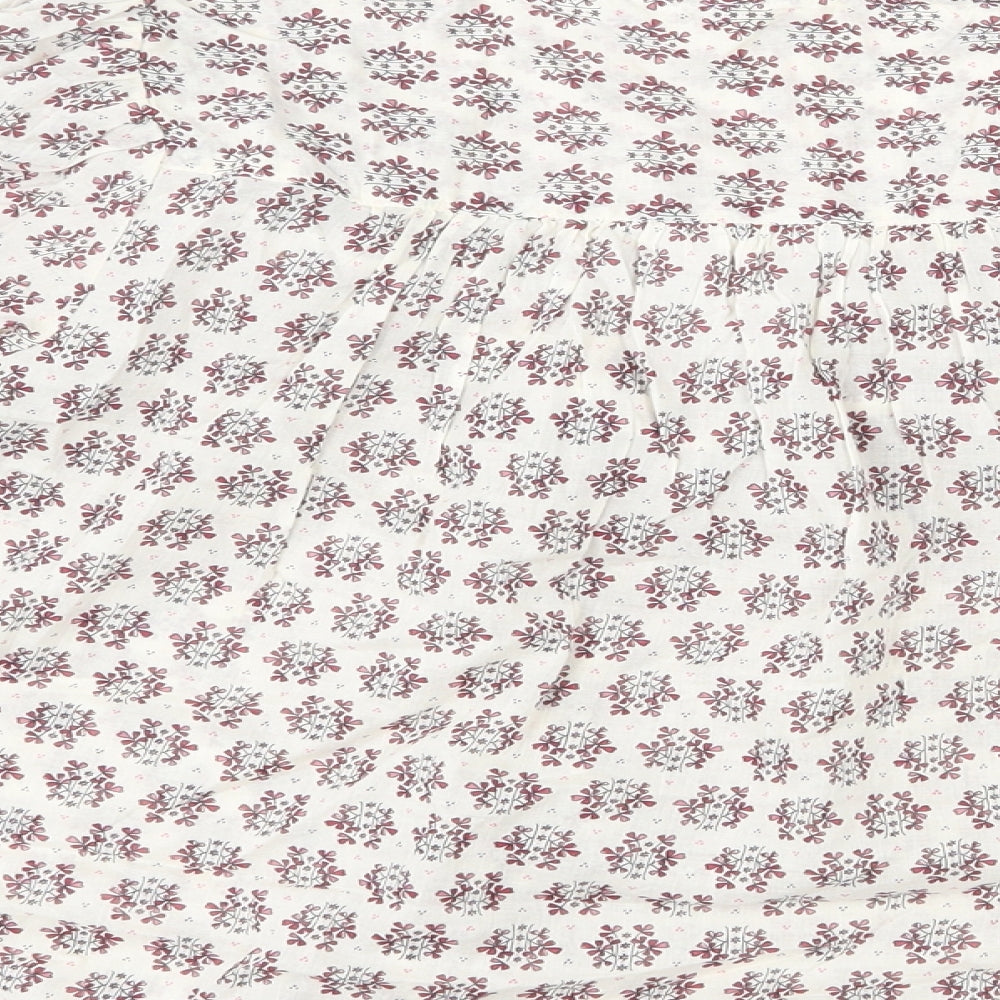 Per Una Womens Beige Floral 100% Cotton Basic Blouse Size S V-Neck - Geometric Detailing