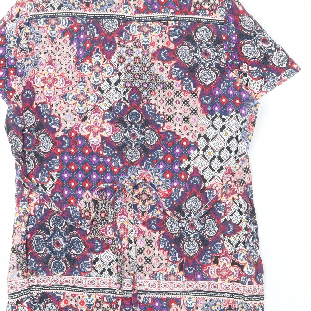 Per Una Womens Multicoloured Geometric Viscose Tunic T-Shirt Size 14 V-Neck - Belted