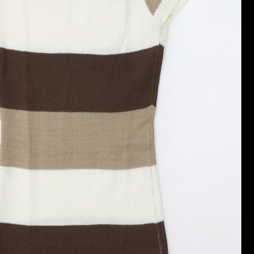 Terranova Womens Brown Striped Acrylic Bodycon Size S V-Neck Pullover