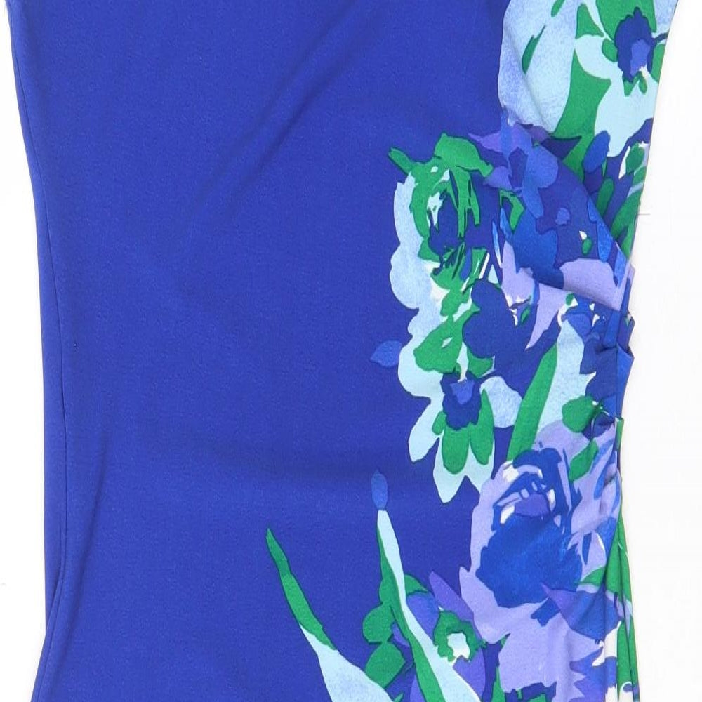 M&Co Womens Blue Floral Polyester Bodycon Size 8 Boat Neck Pullover