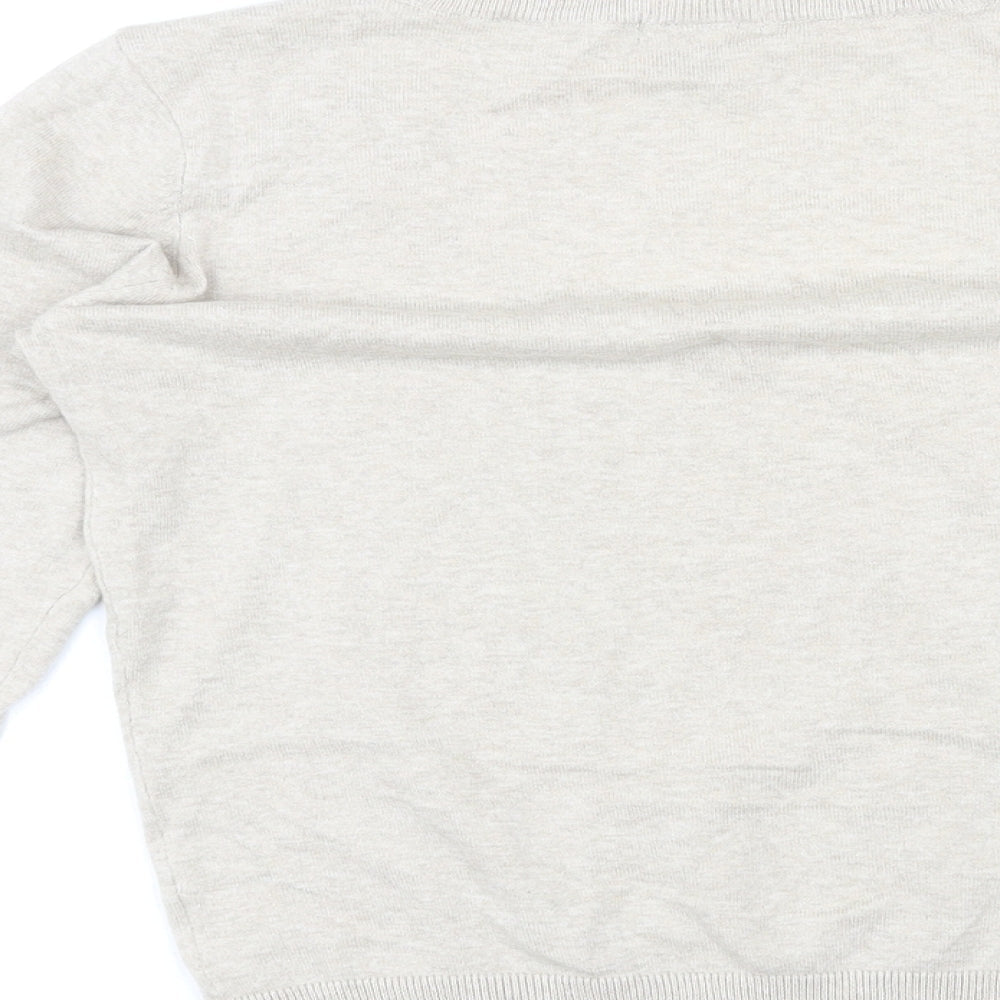 H&M Womens Grey V-Neck Cotton Pullover Jumper Size M