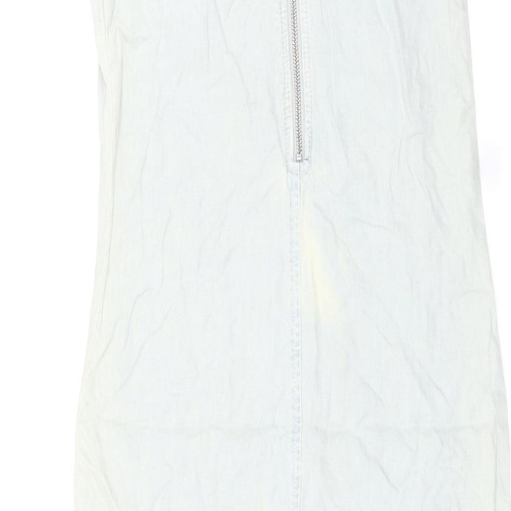 Warehouse Womens Blue Lyocell A-Line Size 8 Round Neck Zip - Distressed Look