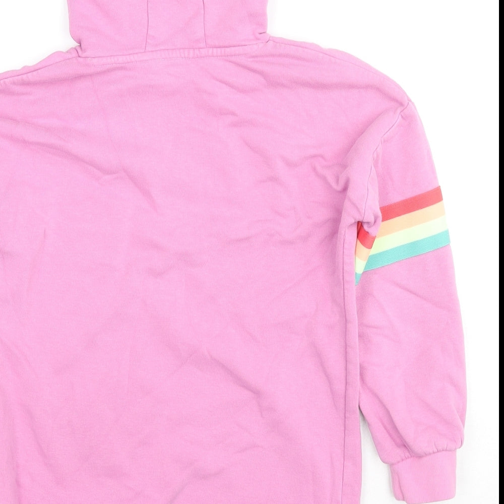 Marks & Spencer Girls Pink Cotton Pullover Hoodie Size 9-10 Years Pullover - Rainbow Detail
