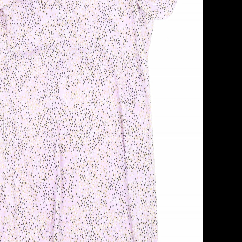 Wednesday's Girl Womens Purple Polka Dot Polyester Mini Size S V-Neck Zip - Ruffle detail