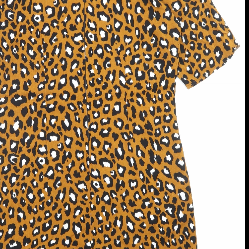 Very Womens Brown Animal Print Viscose A-Line Size 12 Round Neck Zip