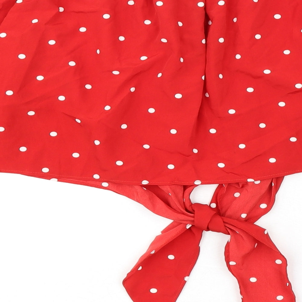 QED London Womens Red Polka Dot Polyester Cropped Blouse Size 16 Off the Shoulder - Tie Front