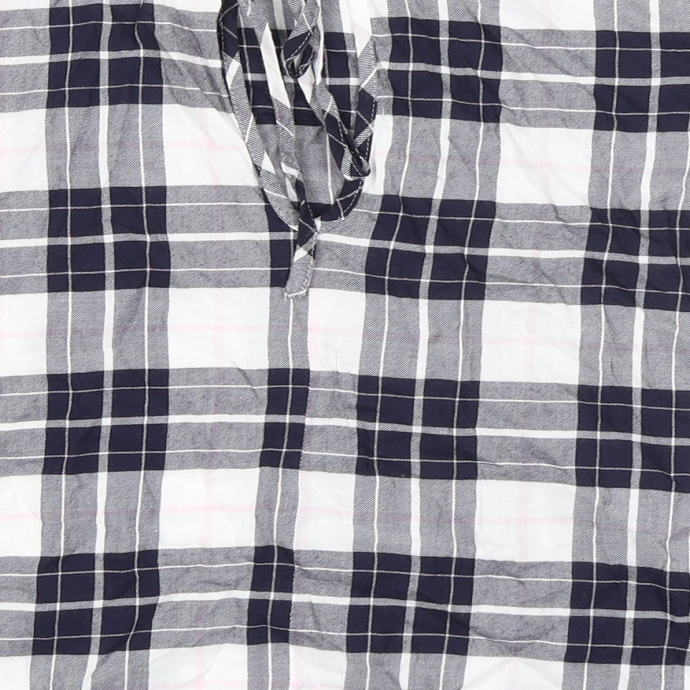 Marks & Spencer Womens Blue Plaid Cotton Basic T-Shirt Size 8 Boat Neck - Keyhole Back